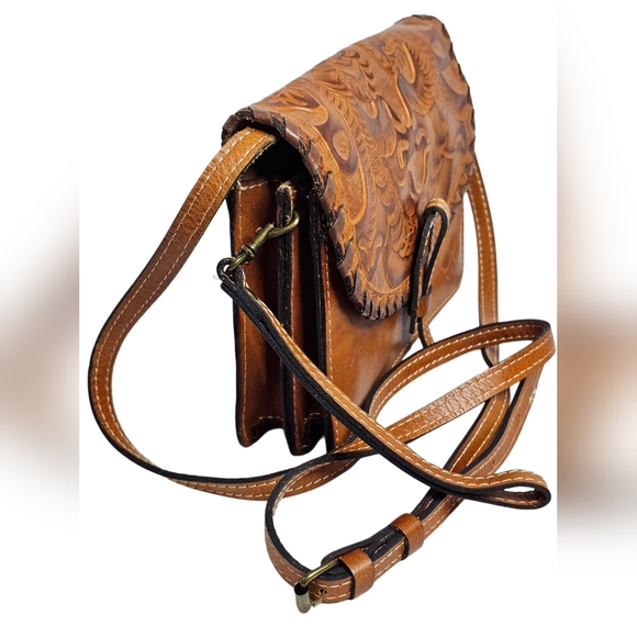 Patricia Nash Lanza Crossbody Purse Bag Burnished Tooled Leather Organizer Boho - Picture 3 of 14